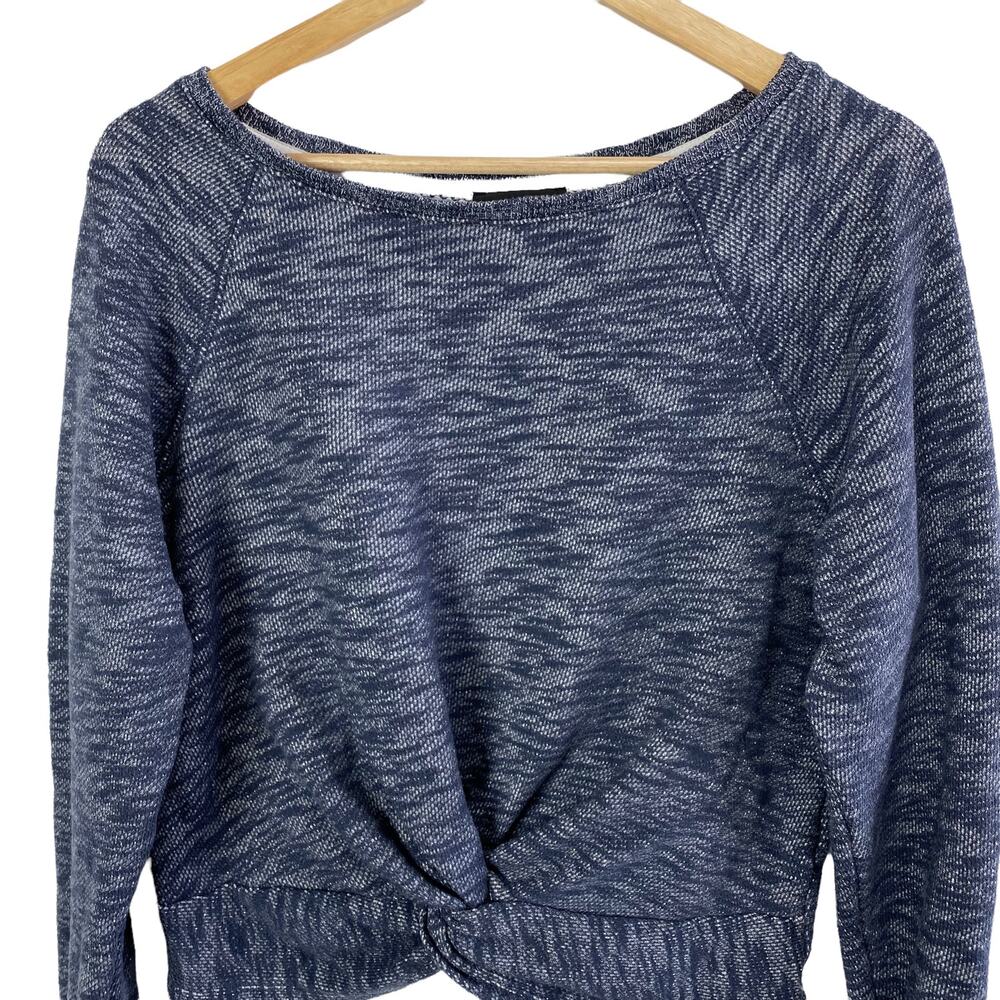 J. Crew Twist-Front Heathered Pullover Cotton Sweatshirt in Blue, Size S/M - Picture 4 of 11